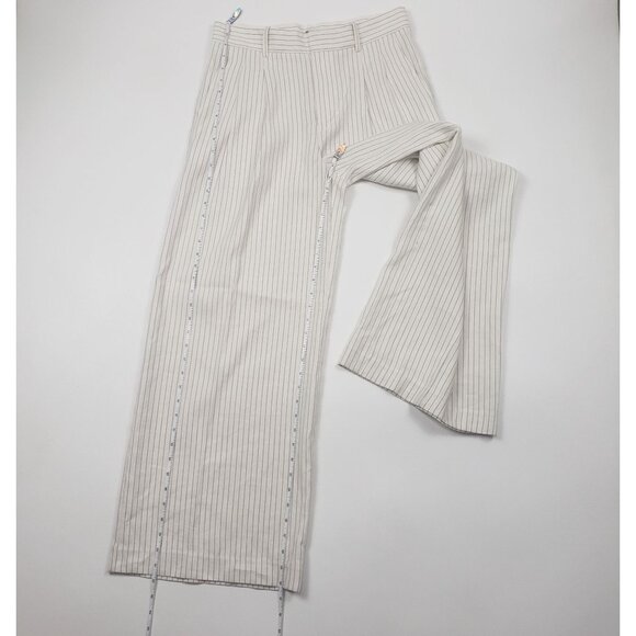 Madewell Superwide-Leg Trouser in Pinstripe Linen Blend Womens 4 Ivory Black - Picture 7 of 16